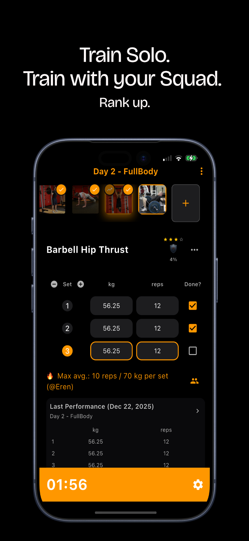 Workout logging and training session