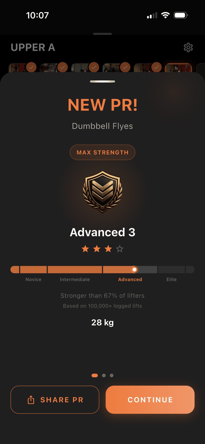 New PR unlocking Advanced 3 rank — stronger than 67% of lifters